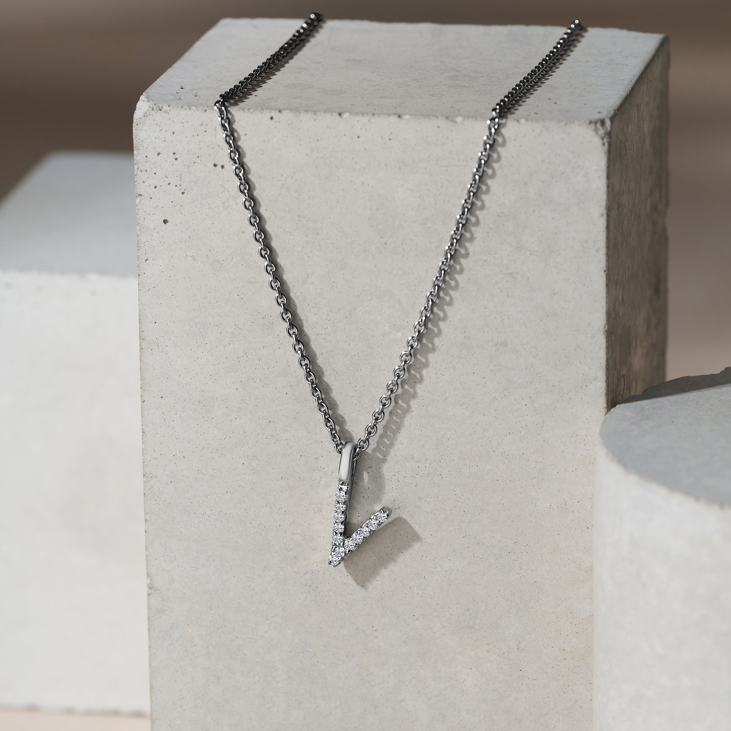 Love Letter Initial V Lab Diamond Necklace set in 9K White Gold